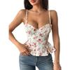 Lotus Leaf Edge Floral Lace up Sexytop Ruffles Floral Tie-Neck Sexy Top