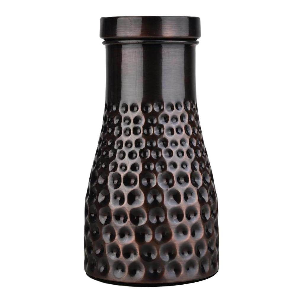 Copper Bedroom Jar with Inbuilt Glass | Rarity Mix Dotted Design | Handcrafted, Leakproof, Jointless | Ayurvedic Benefits, Antioxidant Properties |