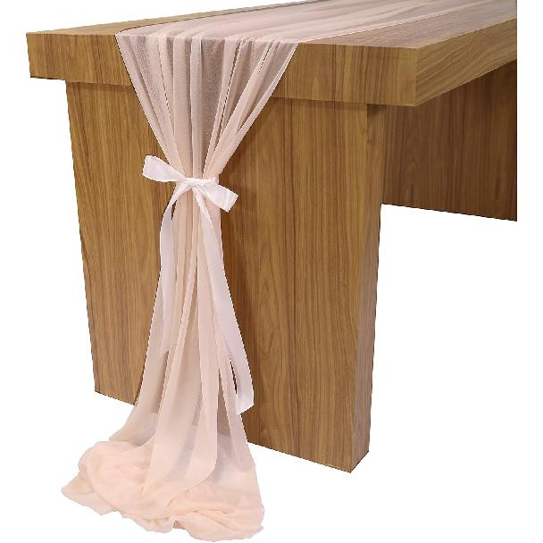 Lookein 10 Feet Champagne Chiffon Table Runner Sheer Wedding Table Cloth 29x120 Inches Rustic Wedding Decorations French Chiffon Table Runner