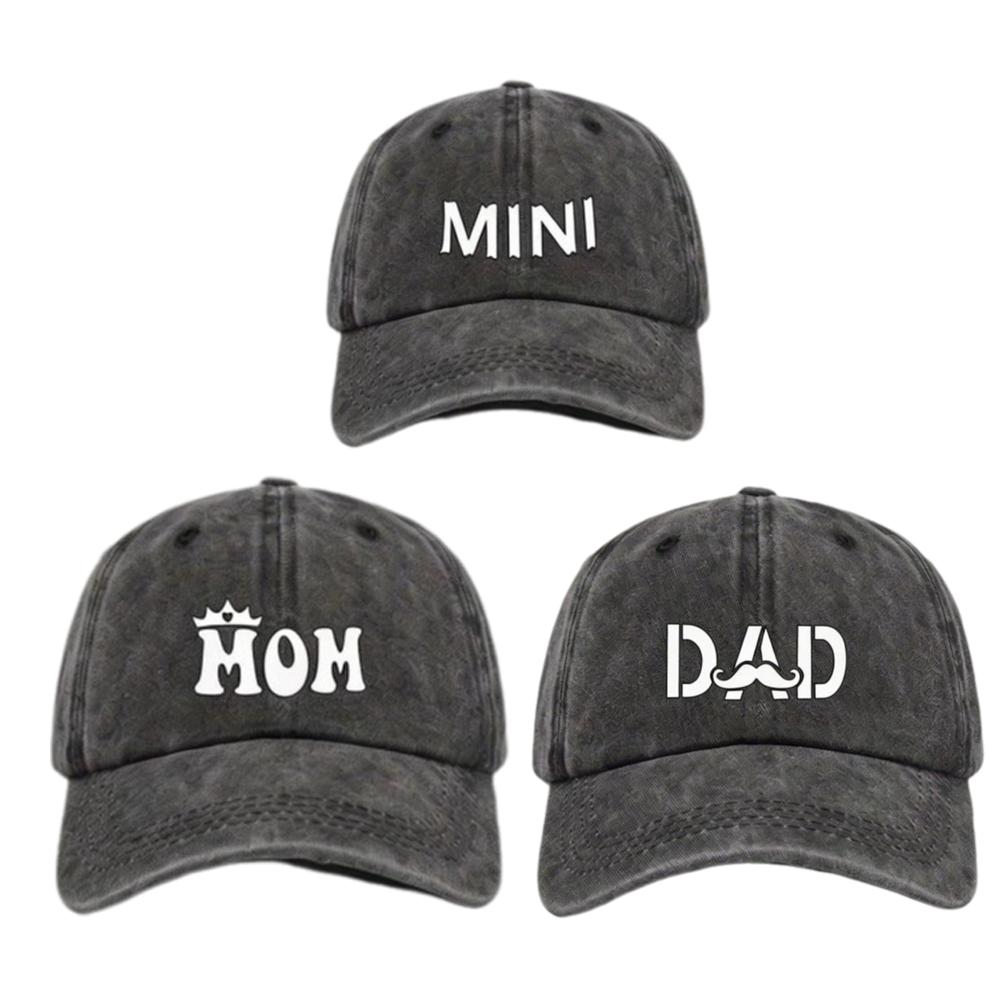 

DAD MOM MINI Printed dad mama mini Love Caps Adjustable Outdoor Sunscreen Hats For Man Women чёрный