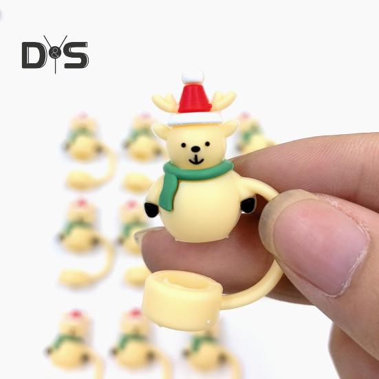 2/5/10Pcs Christmas Straw Cover Cute Ghost Design Silicone Straw Cap Dustproof Splash Proof 10mm Straw Tips Washable Anti-Slip Fit Lids Cup