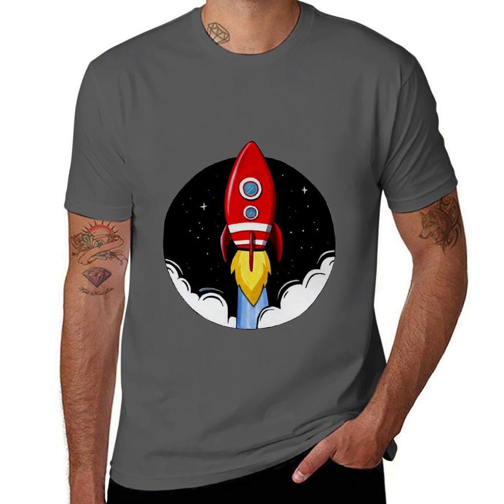 Space Rocket Design Tshirt Classic Crew Neck Cotton Tshirt