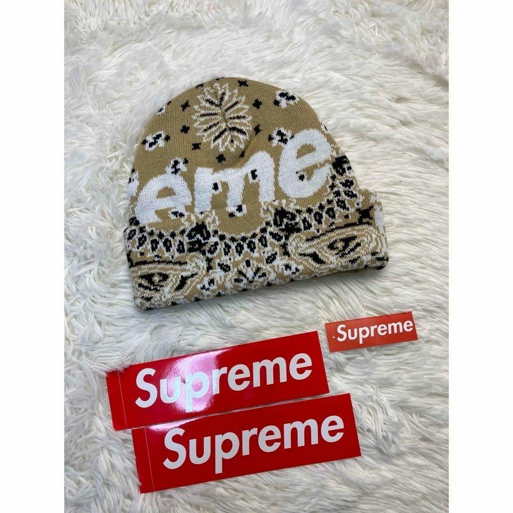 [USED] Supreme Bandana Big Logo Beanie Tan