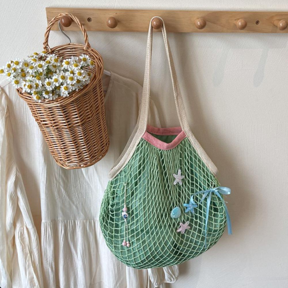 Portable Hollow Woven Shoulder Bag Korean Style Woven Grocery Bag Vacation Beach Bag  Swimming