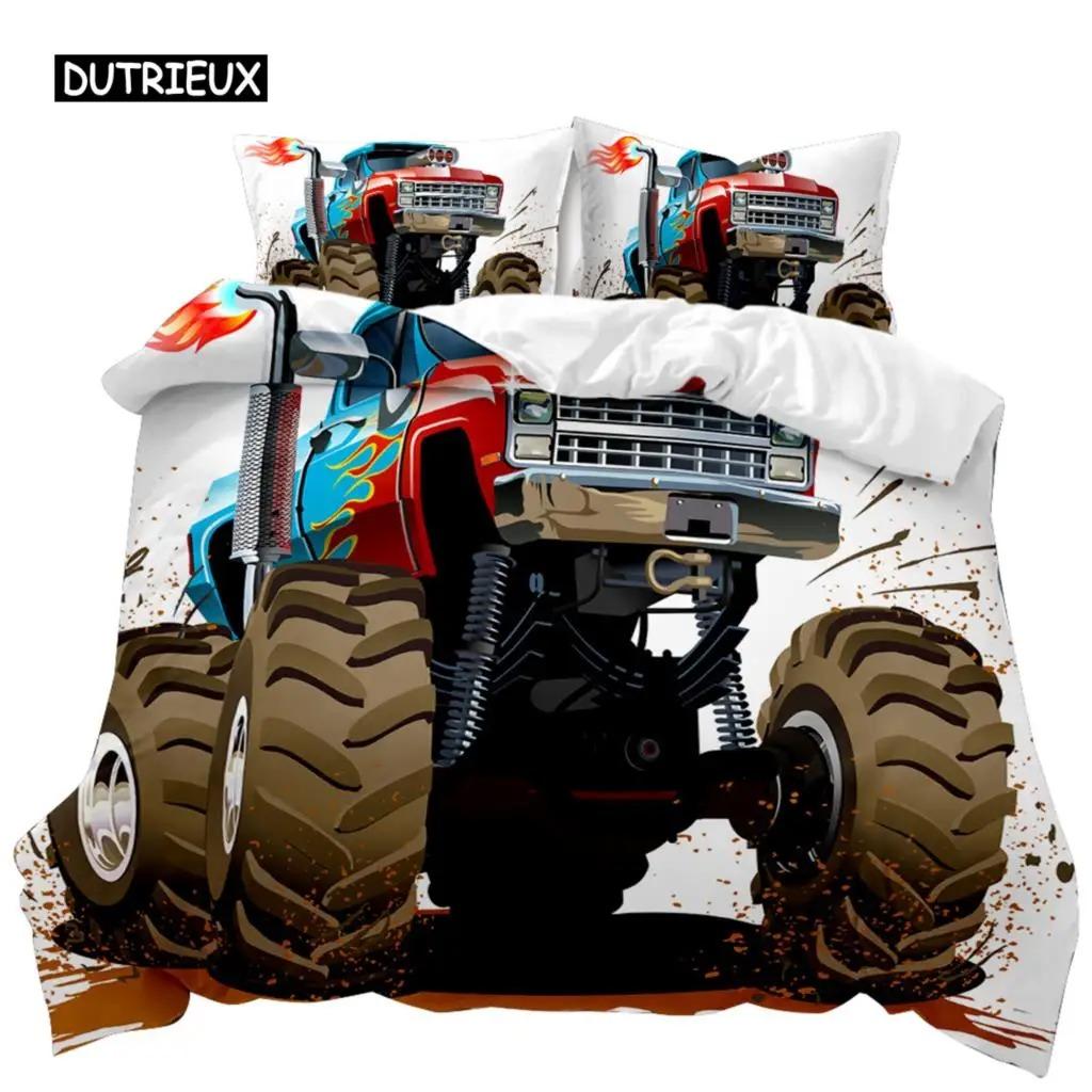 Engineering Vehicle Duvet Cover Set Engineering Vehicle Pickup Truck Off Road Vehicle Polyester Bedding Set Double Queen King