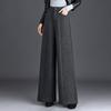 Women's High Waist Wide Leg Pants Straight Leg Pants Elegant Commuter Style Thick Woolen Fabric Pocket Design Winter Casual Long Trousers