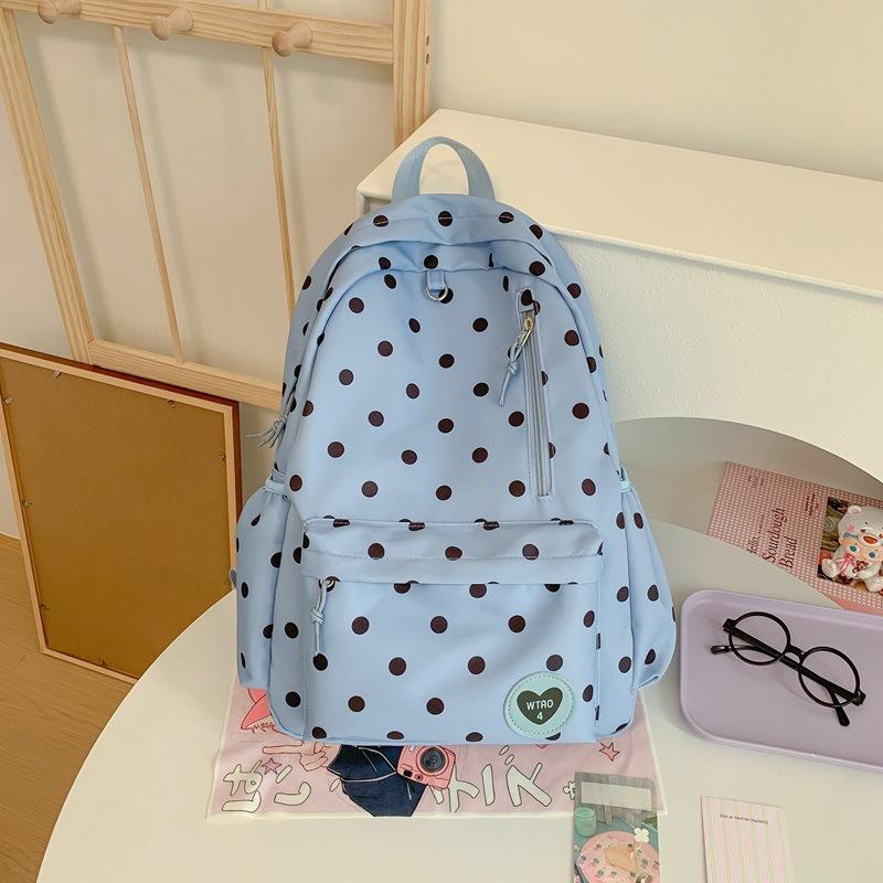 Schoolbag Korean Version of Small Fresh Polka Dot Schoolbag for Girls In Junior High School, Simple and Cute Student Backpack, High Value Fashion