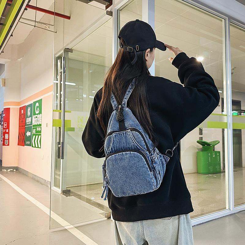Niche Design Denim Backpack Women'S Casual Breast Bag Versatile Light Luxury Trendy Men'S Multi-Functional Backpack