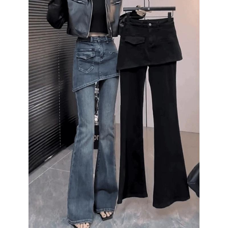 Plus Size Retro High-Waisted Jeans: Slimming Micro-Flare Two-Piece with Velvet for Autumn/Winter 2025 M
