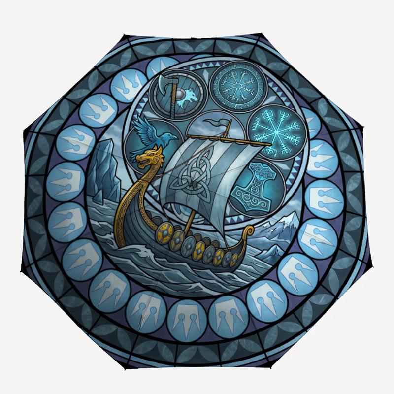 Ship Symbols pattern umbrella, portable and foldable design, 8 ribs, a casual accessory for Halloween, Christmas, and birthday gifts.