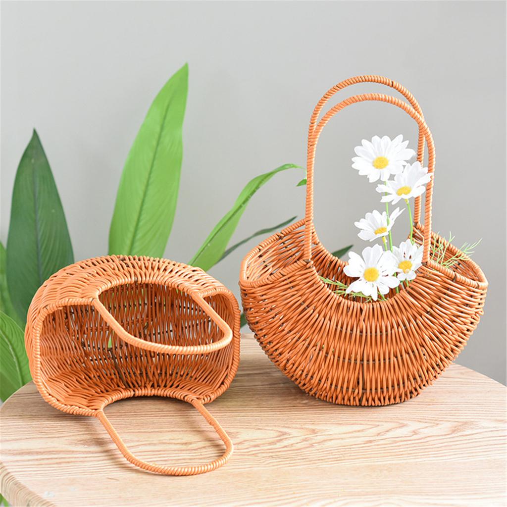 Fashionable Handheld Wicker Baskets Portable Arrangement Containers for Flowers Garden Decoration and Bridals Accessory