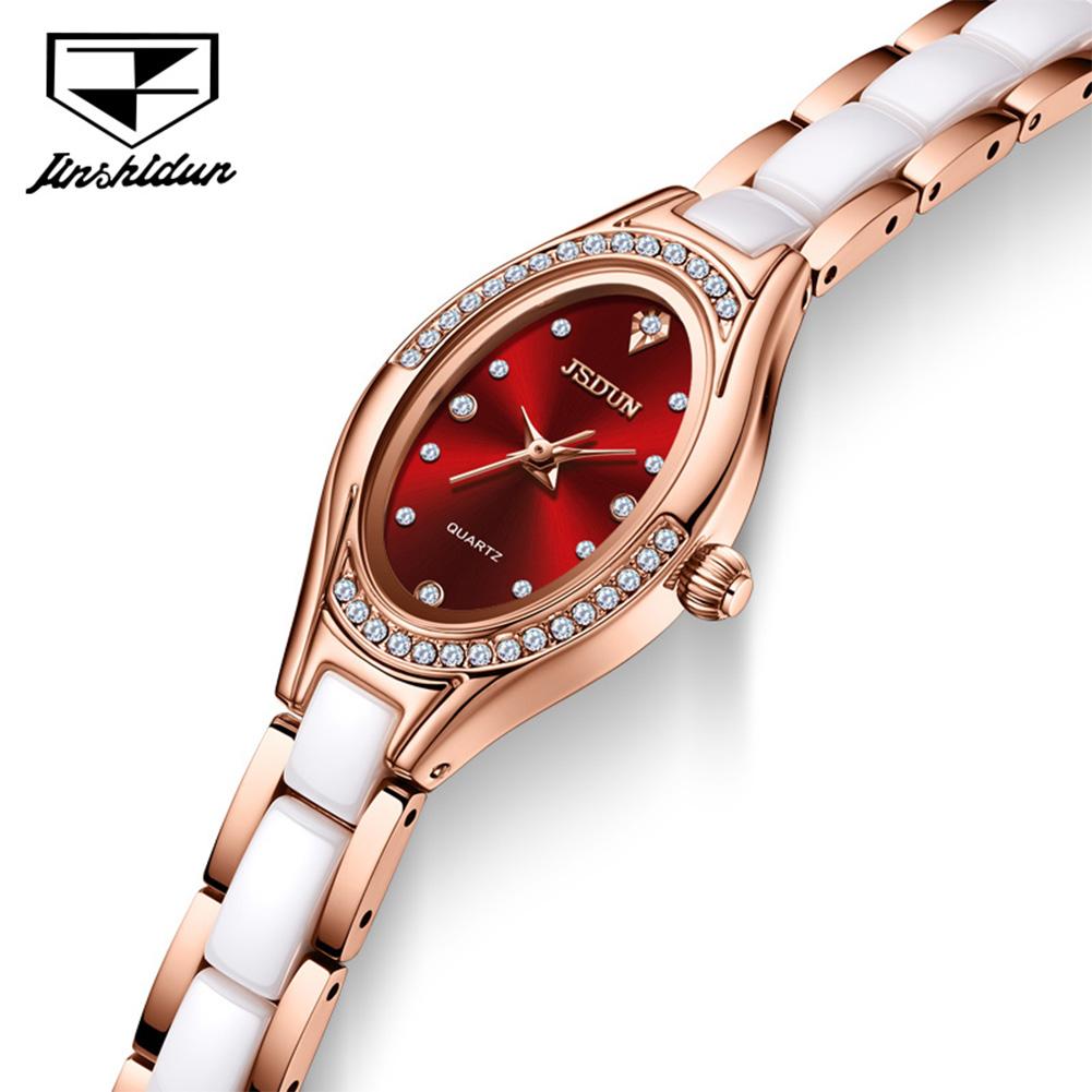 JSDUN 8842 Swiss Quartz Watch for Woman Elegant Luxury Ceramics Steel Strap Fashion Oval Diamond Dial Women's Waterproof Watches