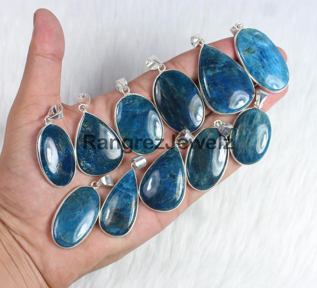 Blue Neon Apatite Gemstone Pendant Jewelry Boho Pendant Jewelry Wholesale Bezel Pendant Necklace Sterling Silver Pendant Jewelry