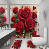 4 Stück Elegante Rote Rose Wasserdichter Duschvorhang mit 12 Haken Rutschfester Badteppich WC U-Form Matte WC-Deckelbezug Pad