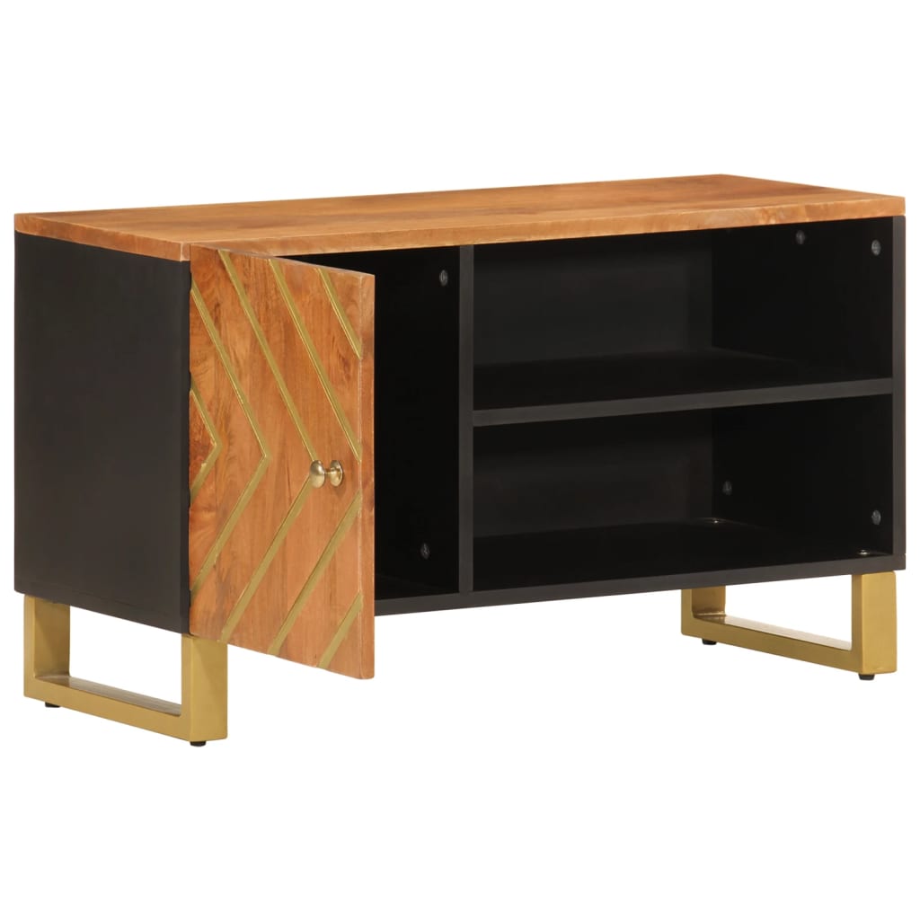 TV Cabinet Brown and Black 80 X 31.5 X 46 Cm Solid Mango Wood