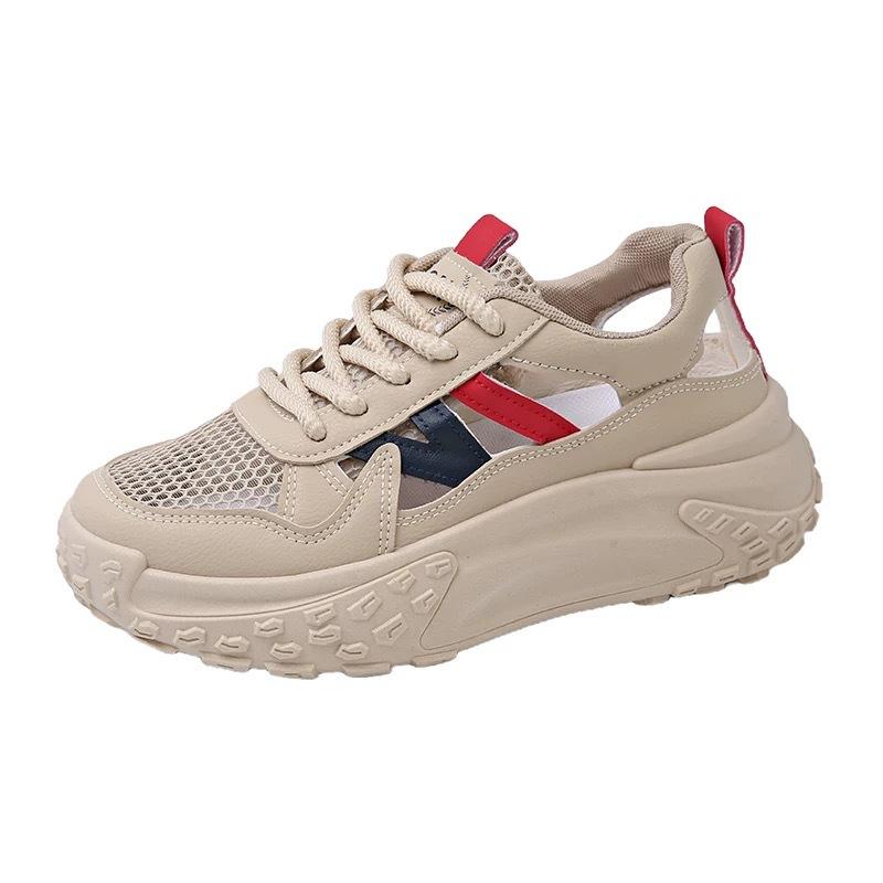 2025 Summer New Hollow Dad Shoes Women's Mesh Breathable Student Trend Casual Thick Sole Inner Height Increase Women's Shoes
