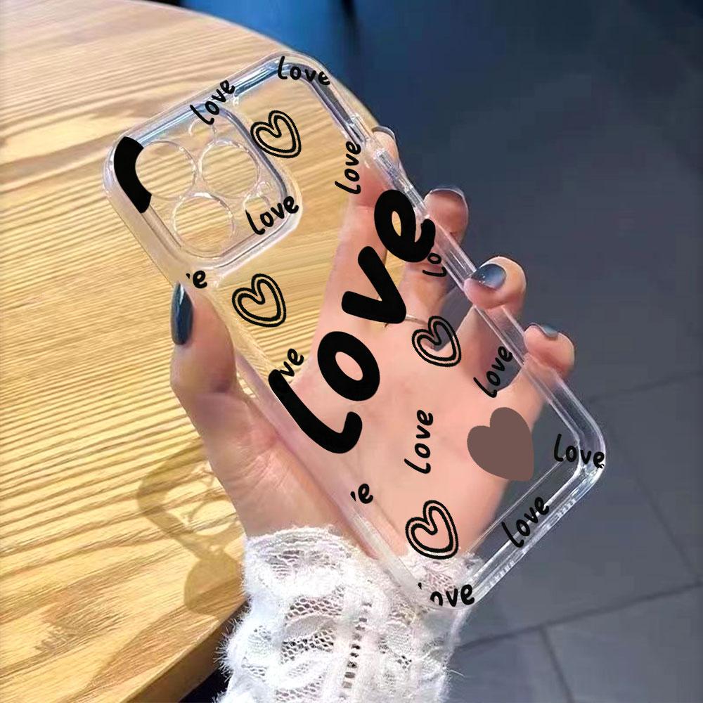 Black Love Heart Text Pattern Phone Case for Xiaomi Redmi Note 15 14 13 12 11 10 9 8 7 Pro Plus Soft Shockproof Protective Cover
