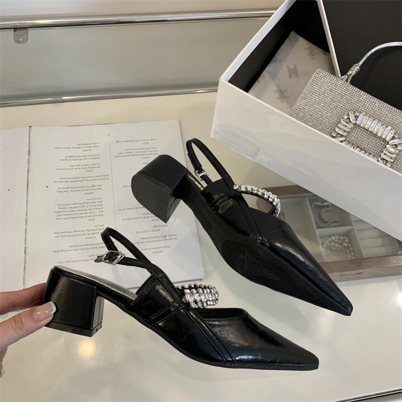 Mode Neue Damen Silberner Fersenverschluss Sandalen Famele High-Heel Strass Mary Jane Schuhe Damen Slingback Temperament Goldene Pumps