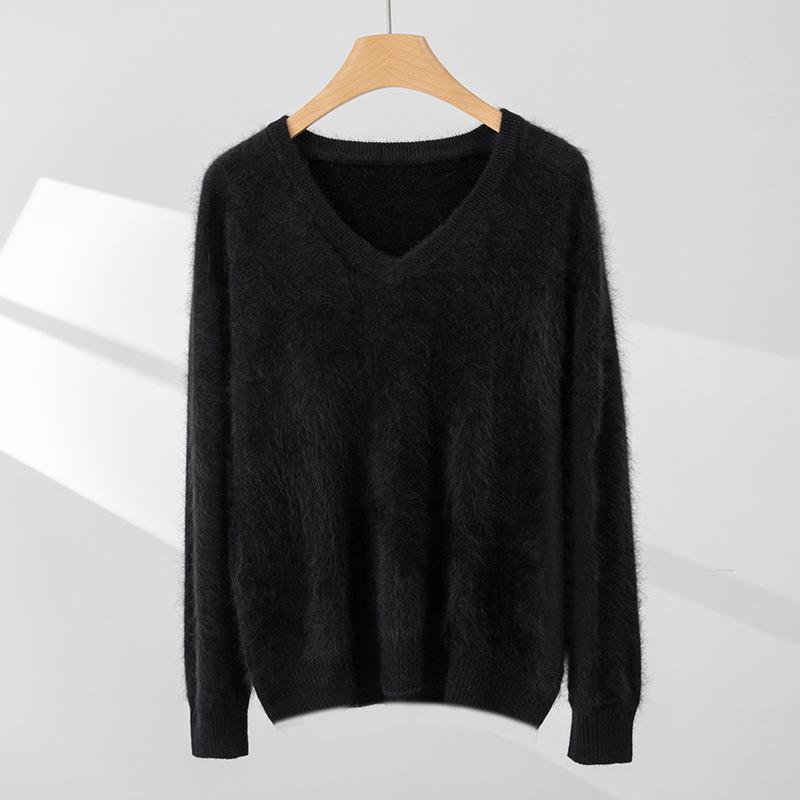 Women's Cashmere V-Neck Pullover, Loose Brushed Knit, Autumn/Winter 2025, All-Color Base Layer Sweater