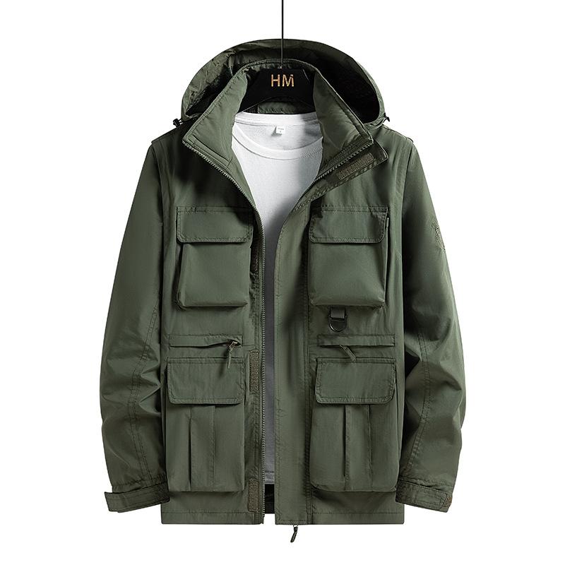 Spring and Autumn Outdoor Jacket Men's Technology Three-proof Windproof Waterproof Multi-pocket Removable Sleeve Tooling Jacket