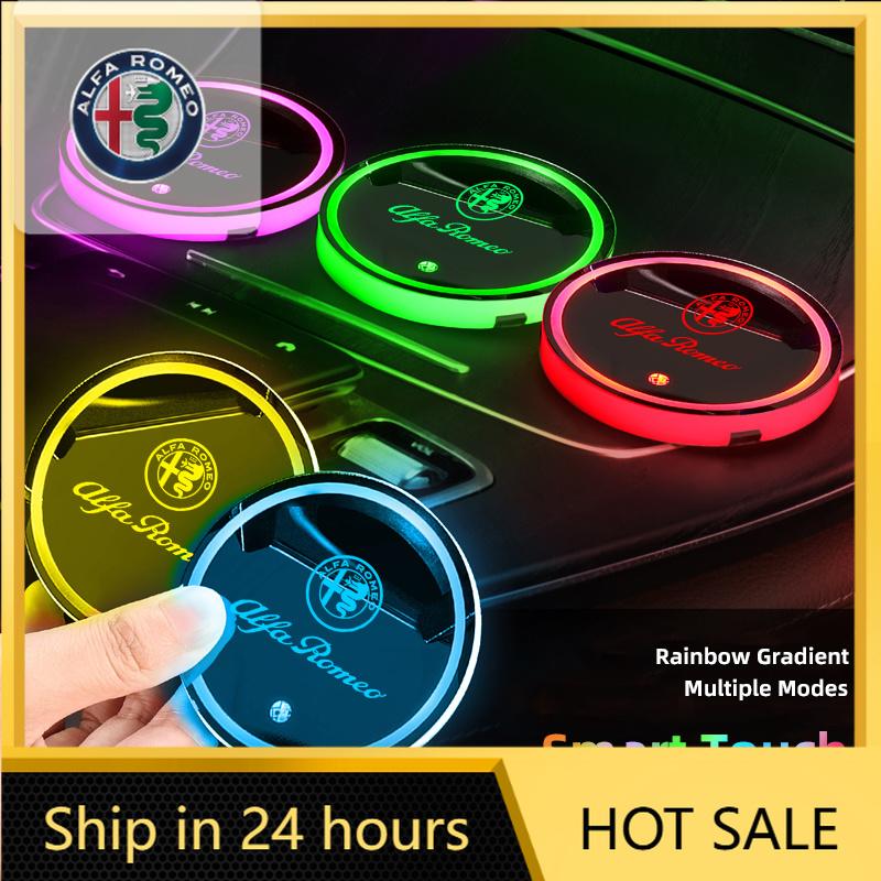 For Alfa Romeo 108Car Sticker For Alfa Romeo 159 147 2PCS LED Cup Holder Rechargeable Rainbow Light Up Coasters For Alfa Romeo 156 159 147 4C 8C 1