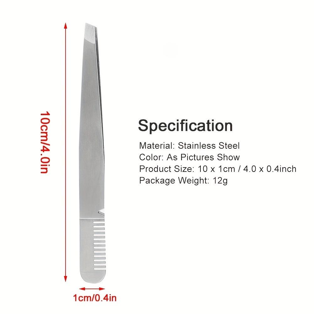 2-in-1 Stainless Steel Eyebrow Tweezers & Comb - Precision Slanted Tip for Easy Hair Removal, Ideal for Men & Women