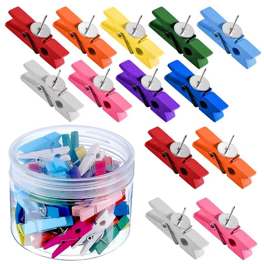 50Pcs/Box Wooden Blackboard Push Pins Decorative Thumb Tacks Stationery Clips Push Pin  School