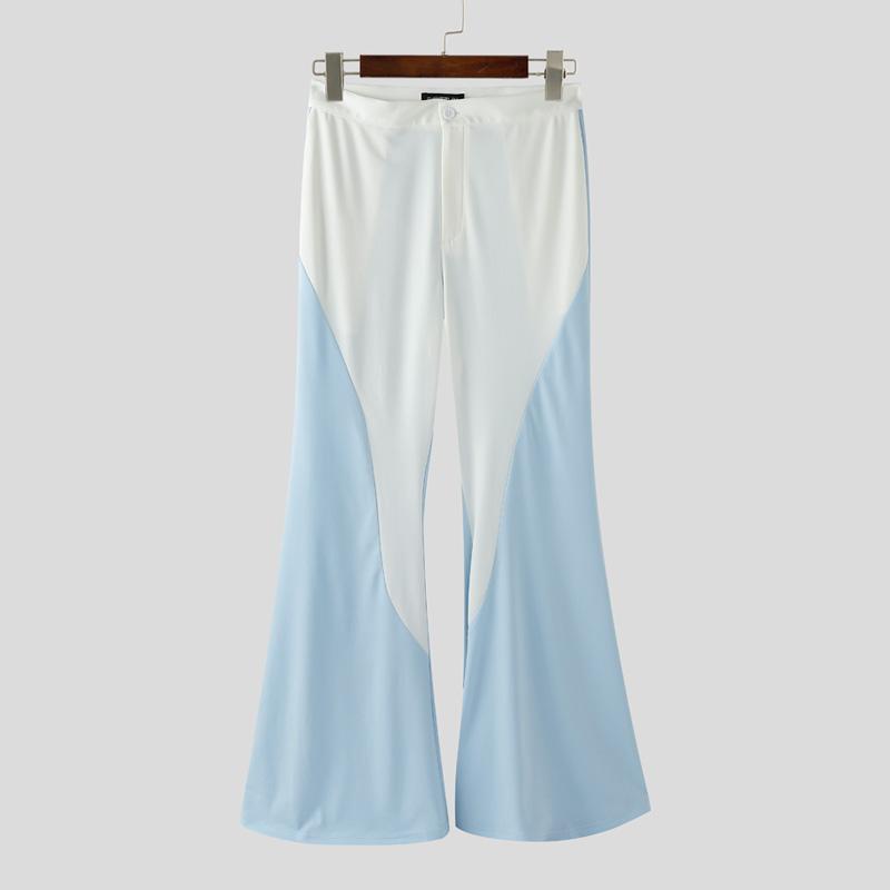 

INCERUN Men Zipper Waist Patchwork Casual Long Flare Pants Trousers