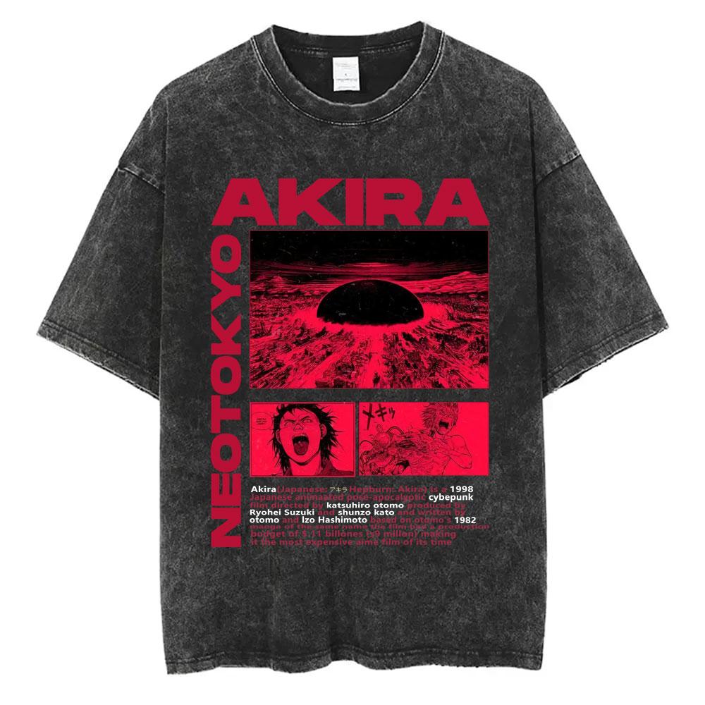 Washed Vintage Anime Akira T Shirts Japanese Science Fiction Cartoon Movie Shotaro Kaneda Tshirt Mens Manga Oversized Tshirts