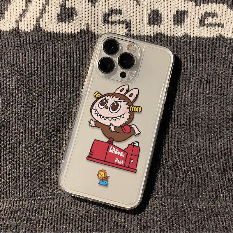 Labubu Cartoon Hand-Painted Phone Case for Apple 15 Pro Max/14 Plus/12/16/7 - Cute & Transparent