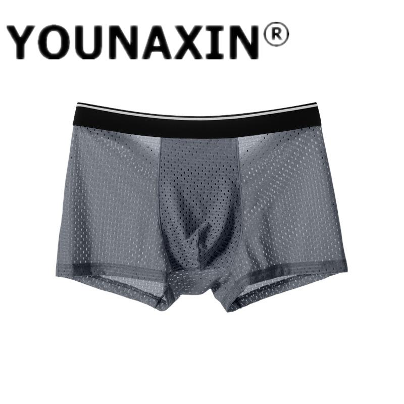 Men's Sexy Underwear Big Size Mesh Ice Silk Breathable Boy Boxer Briefs Shorts Homme Large Undies L XL 2XL 3XL 4XL 5XL