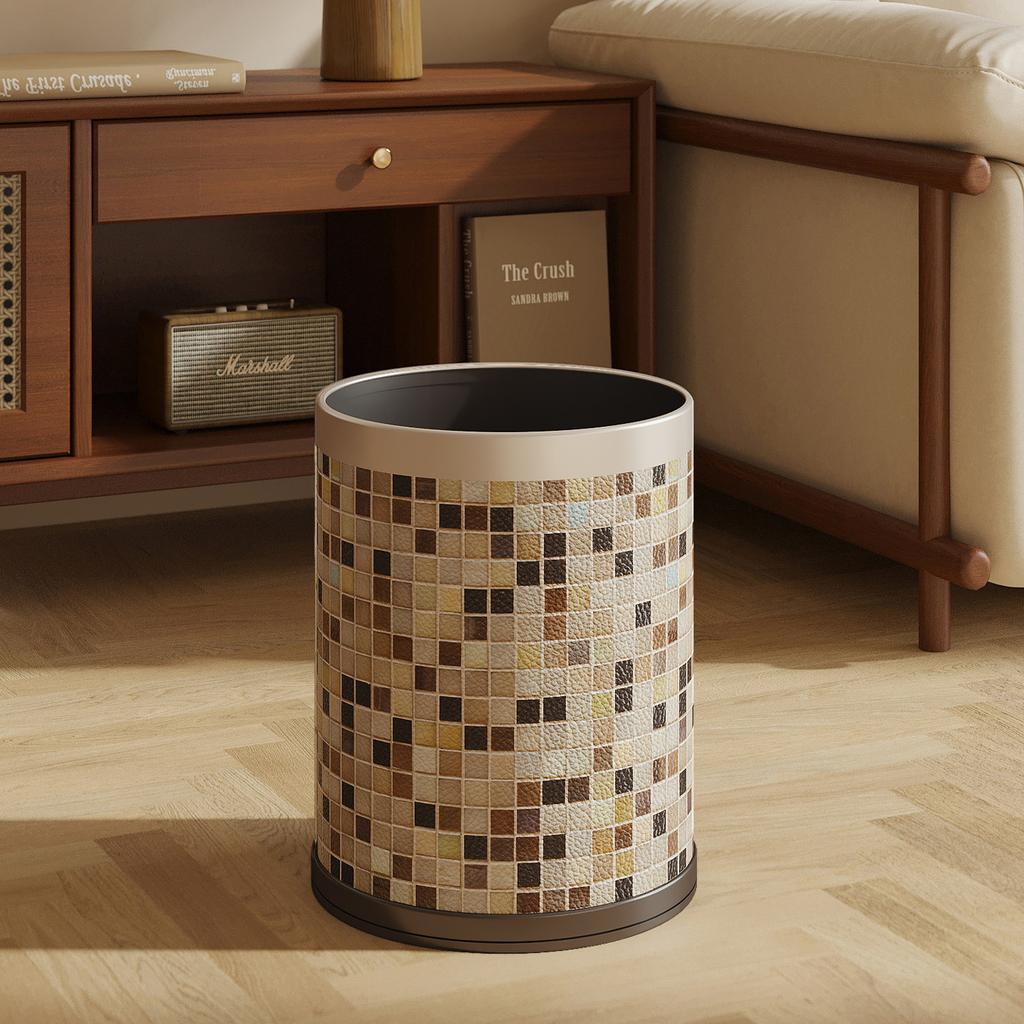 Vintage Mosaic Ceramic Trash Can Large Capacity Waste Bin for Living Room Bedroom Bathroom Stylish Home Decor High-End Gifts