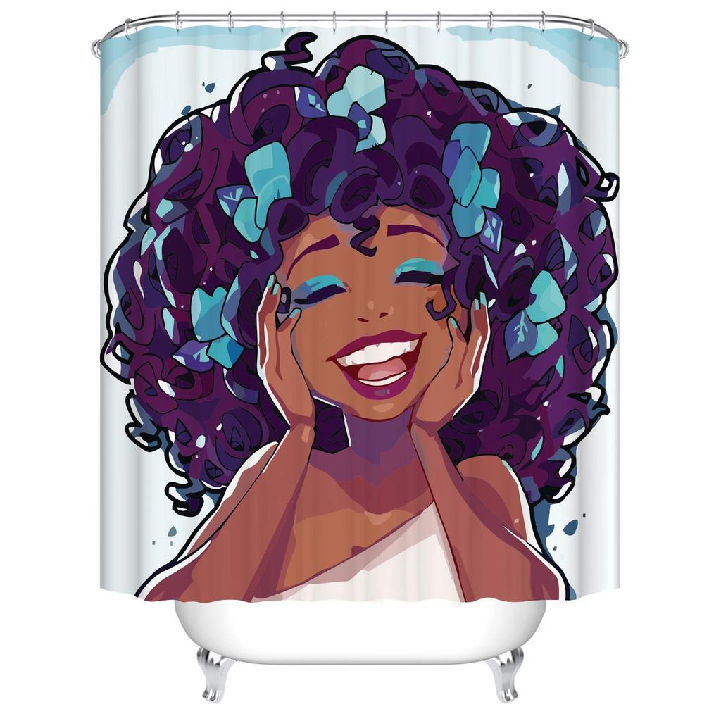 Art Design Graffiti Art Hip Hop African Girl Shower Curtains Bathroom Curtain Frabic Waterproof Polyester Bath Curtain with Hook