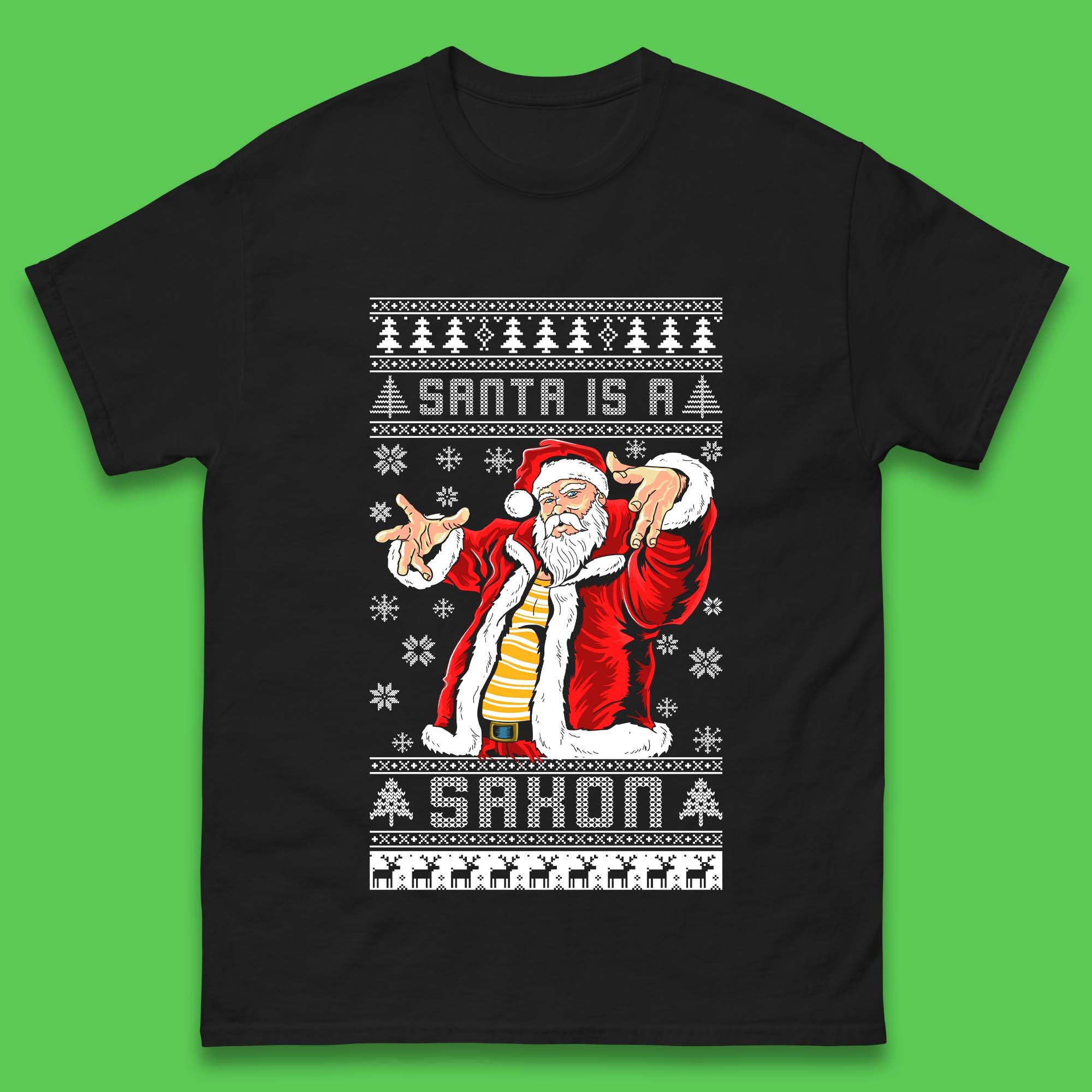 Santa is A Saxon Christmas Mens T-Shirt Womens Tops Tees S