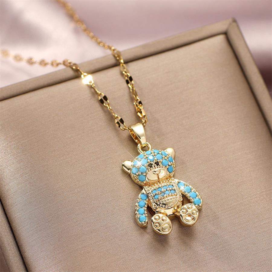 

Элегантное ожерелье с мишкой-тедди, инкрустированное цирконами - Шикарный и универсальный повседневный модный аксессуар синий