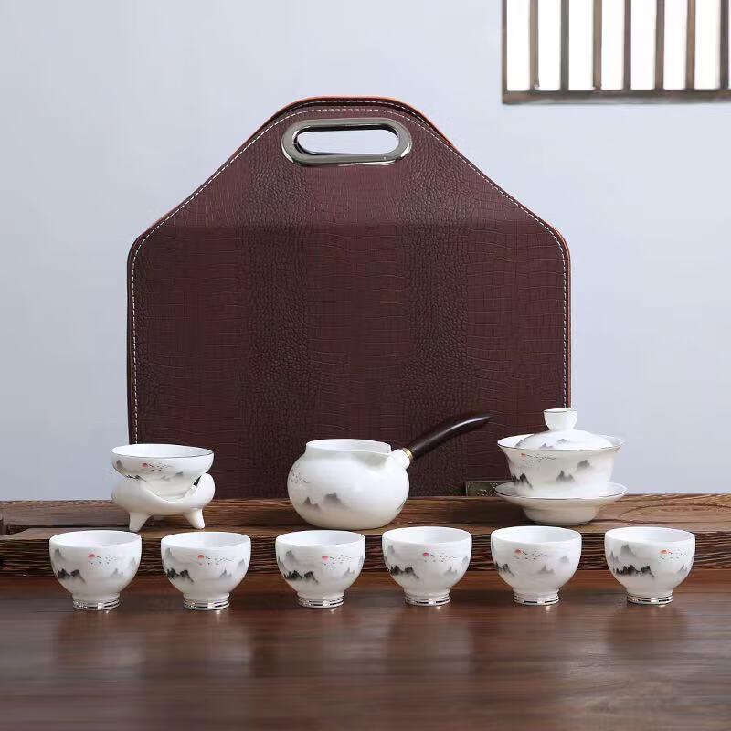 Underglaze Blue Mountain Lamb Fat Jade Porcelain Tea Set