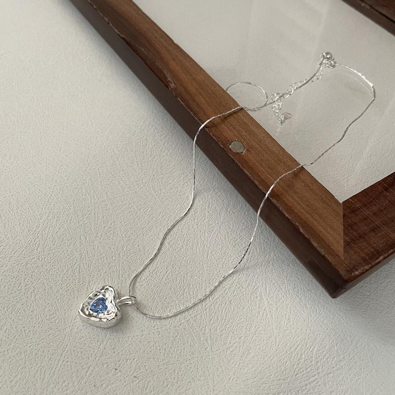 S925 Sterling Silver Irregular Texture Love Zircon Necklace Korean Simple Blogger Trend Collarbone Chain 925 silver