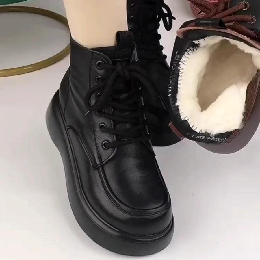 High-end leather non-slip thick-soled Martin boots for women's autumn and winter new high-top casual, comfortable and lightweight short boots