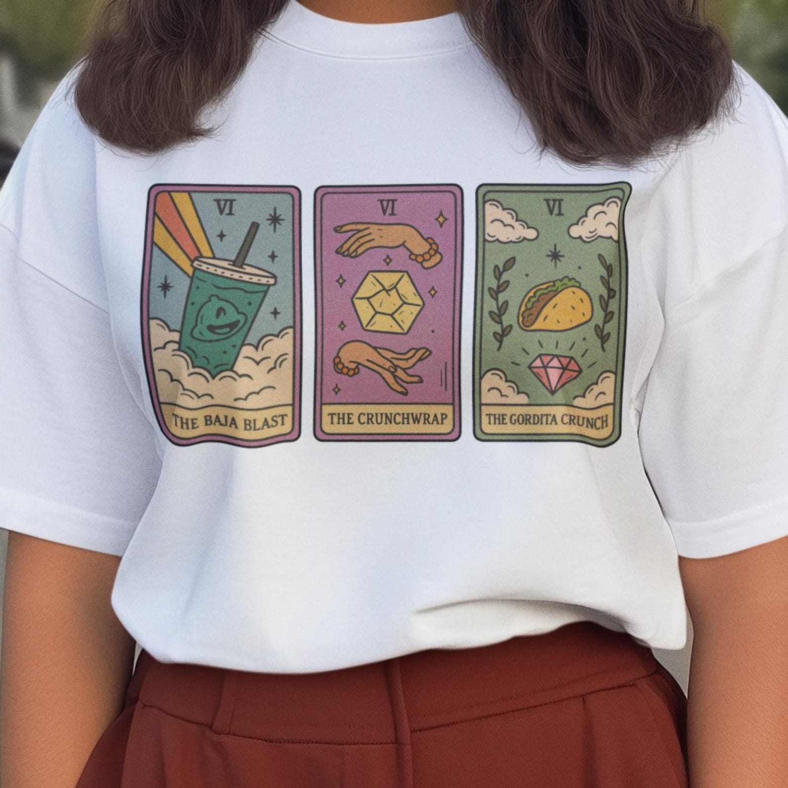Taco Bell Tarot Cards Tshirt, crunchwrap supreme, fast food lover gift, astrology aesthetic, witchy food tee, spiritual foodie clothing S