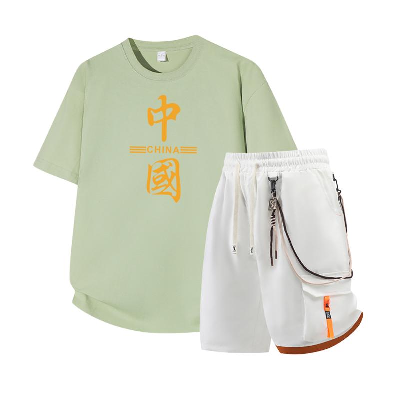 Men's Short Sleeved Set Summer Short Sleeved Slim Fit Upper Garment Men's Two-piece Set