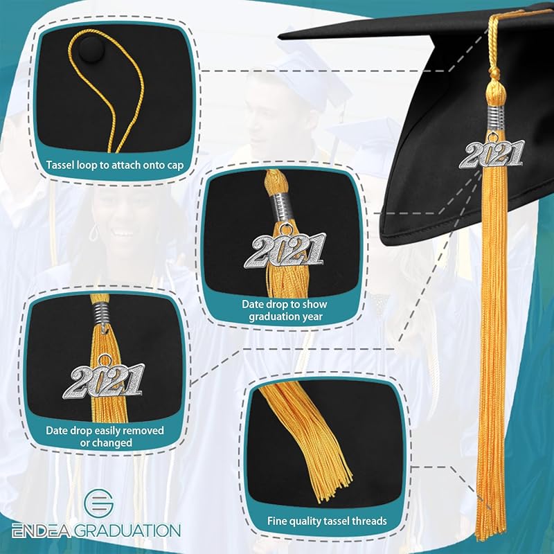 Endea Graduation Single Color Tassel with Silver Date Drop (Gold, 2021) золотой