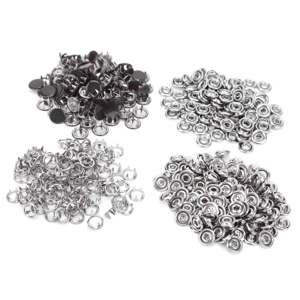 100 Set Snap Button Colorful Brass Prong Press Stud Sewing Fasteners with Installation ToolBlack