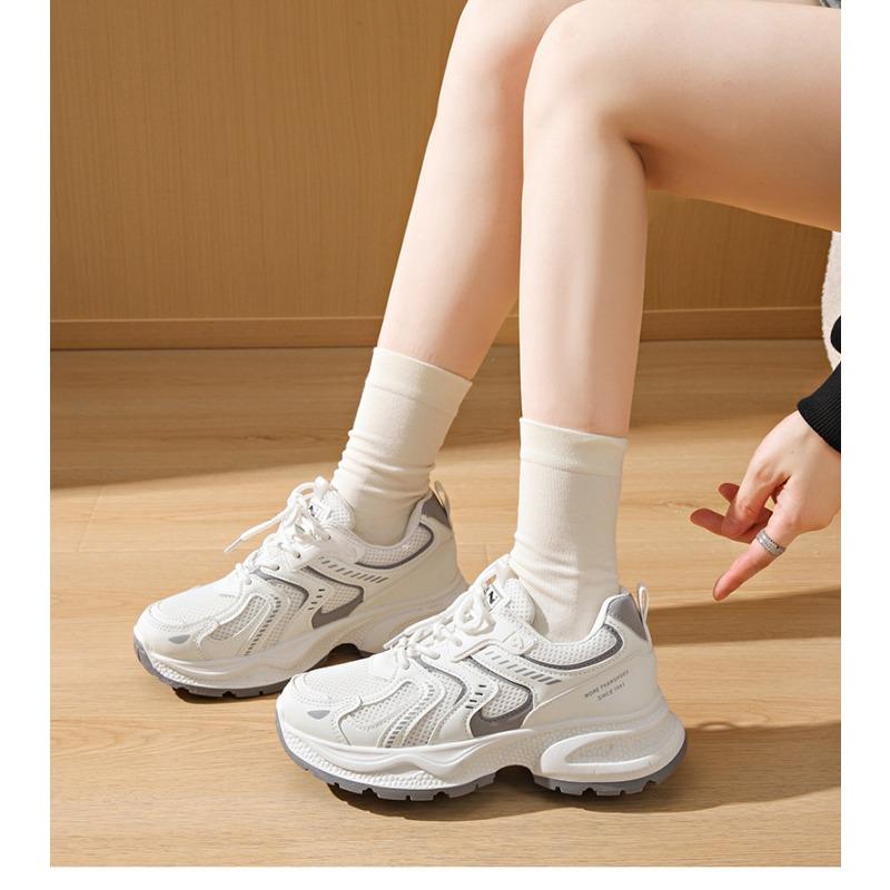 Korean Style Thick Sole Breathable Mesh Casual Sports Running Sneakers For Women