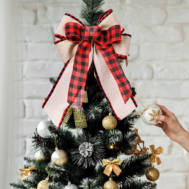 Christmas Bow Decorations for Tree Holiday Xmas Decorations Red Green Gold Festive Ornaments DIY Home Party Supplies