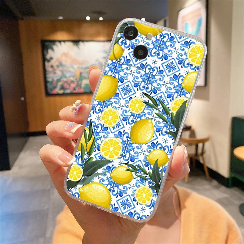 Retro Fruit Lemon Phone Case For iPhone 15 16 14 13 12 11 Pro Max 16E XS XR Max 7 8 16 Plus SE2 Soft TPU Clear Cover