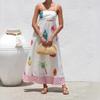 European and American Women's Clothing Casual Vacation Style Printing Suspender High Waist Pendulum Dress Women