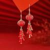 Chinese Style Red Lantern Firecracker Fringed Earrings Atmospheric High-End Long New Year'S Earrings Light Luxury Retro Earrings