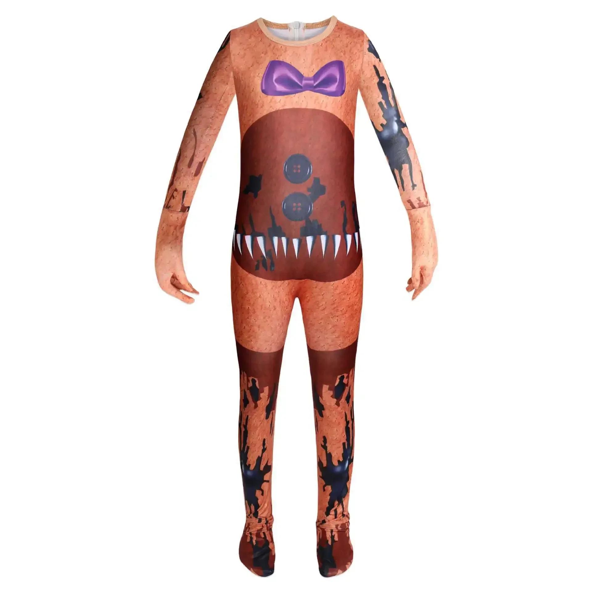 Nieuw Kinderkind Fnaf Freddy Cosplay Kostuum Superheld Jumpsuit Jongens Meisjes Grappig Feest Halloween Carnavalskostuum Wit 120 brown