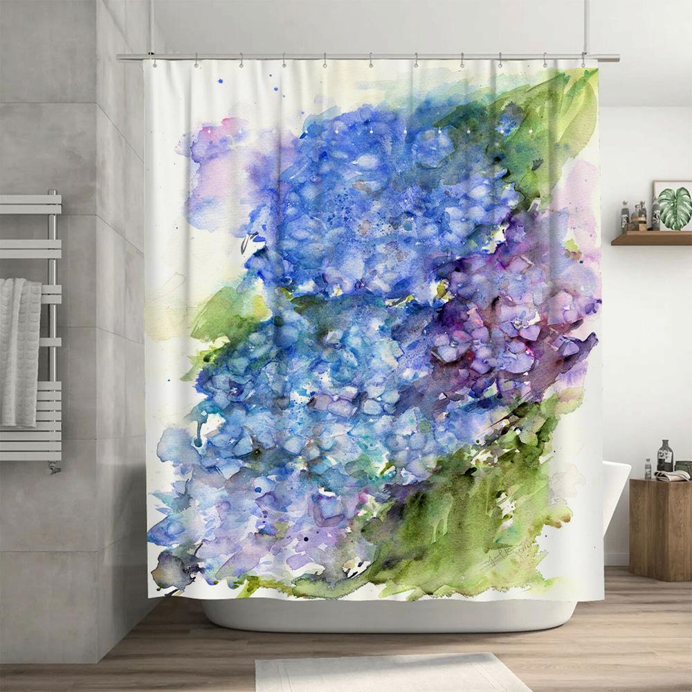 Watercolor Blue Hydrangea Shower Curtain for Bathroom Decor Extra Long Size 72x84in Customizable with Your Design
