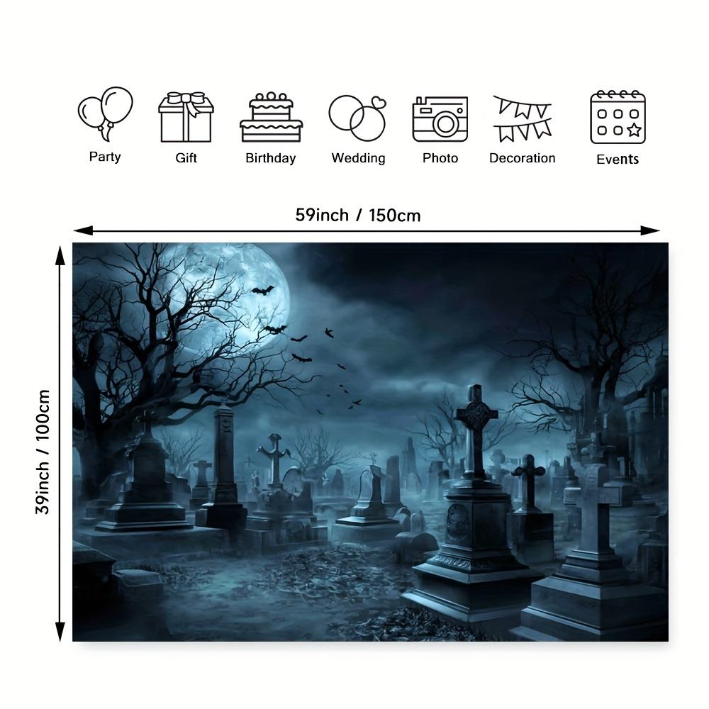 Two-dimensional flat printing party banner with a spooky cemetery background.PMJ